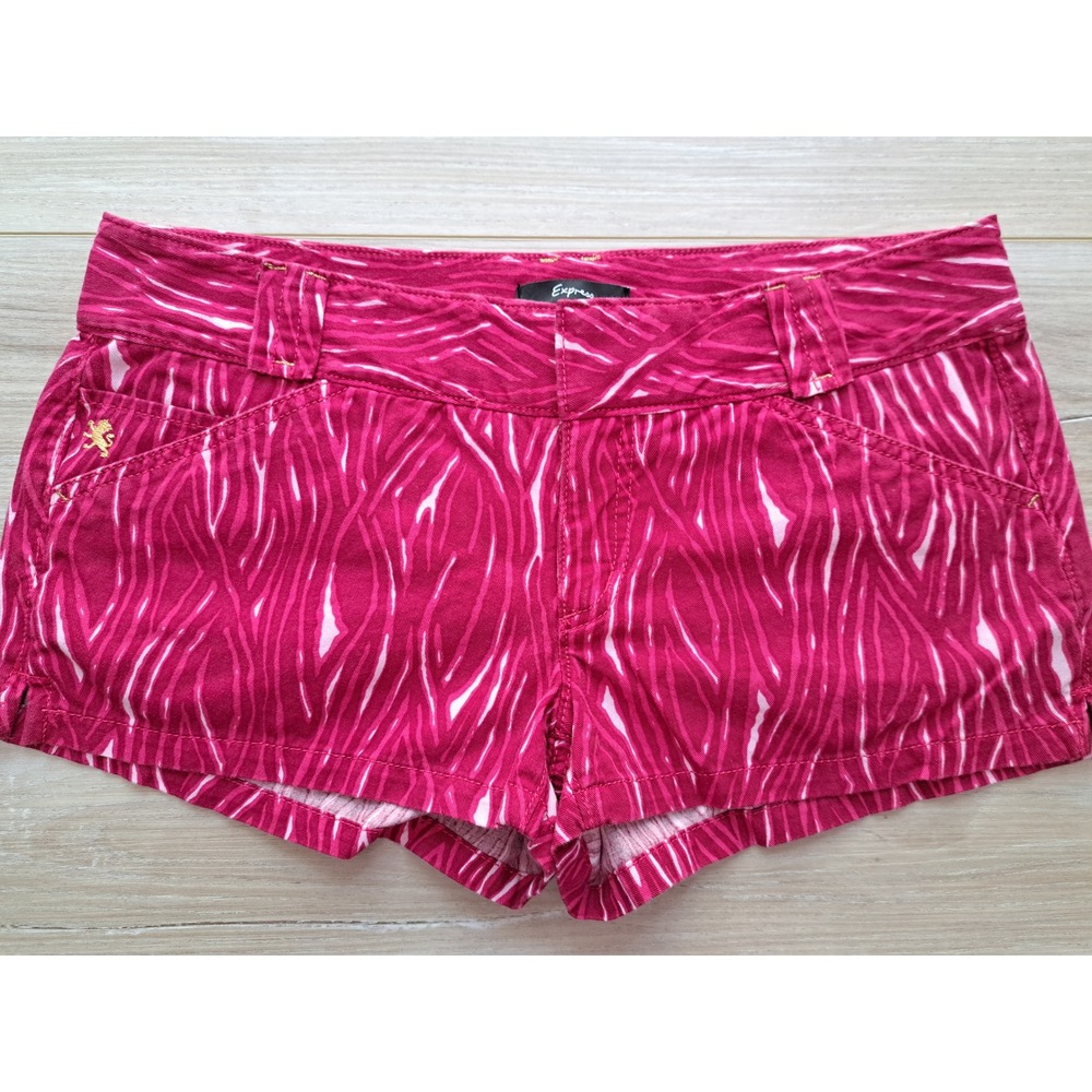 Express Pink Zebra Print Low Rise Cotton Mini Shorts Womens Size 10